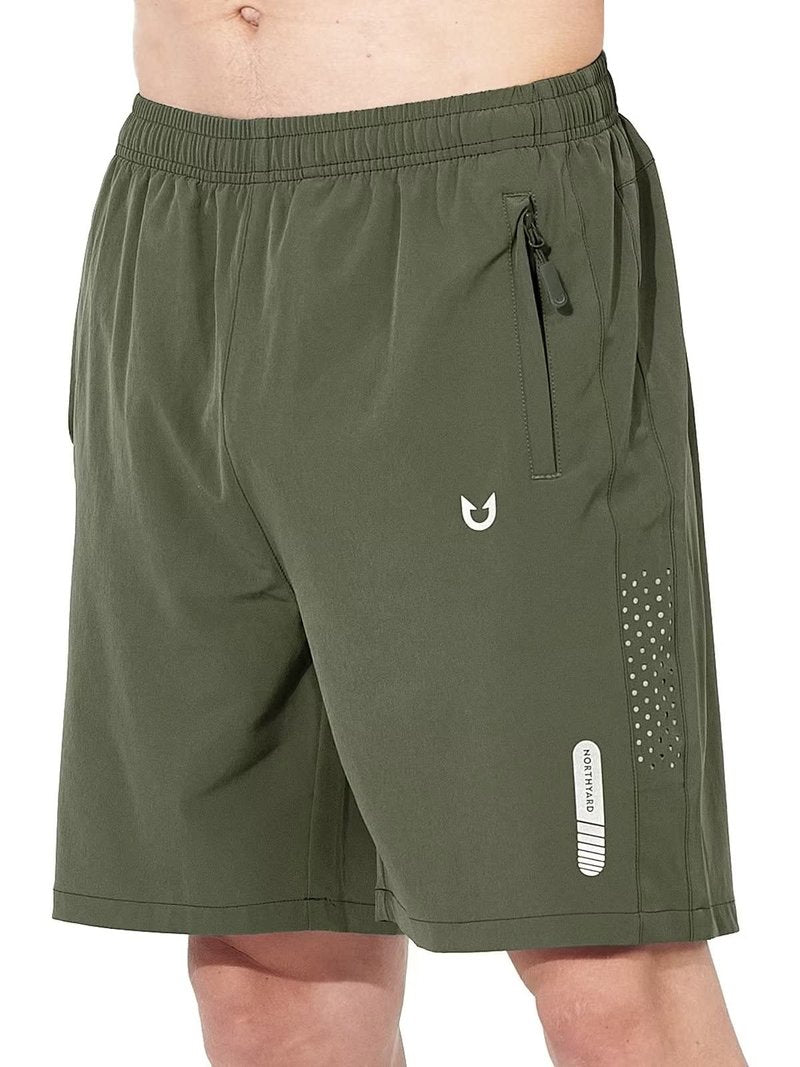 NORTHYARD Men's Athletic Running Shorts Gym Workout 7"/9"/5" Quick Dry Lightweight Sports Basketball Tennis 3 Zipper Pockets ArmyGreen 2XL