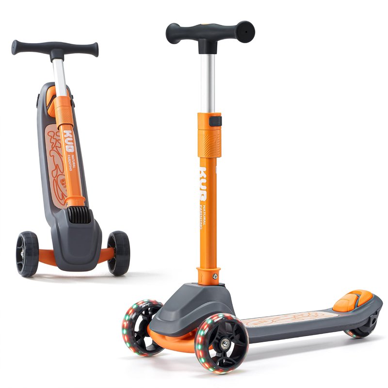 KUB 3-Wheel Toddler Scooter with LED Light-Up Wheels, Adjustable Height Handlebar, Lean-to-Steer, Extra-Wide Anti-Slip Deck - Easy-Fold Design for Boys & Girls Ages 2+
