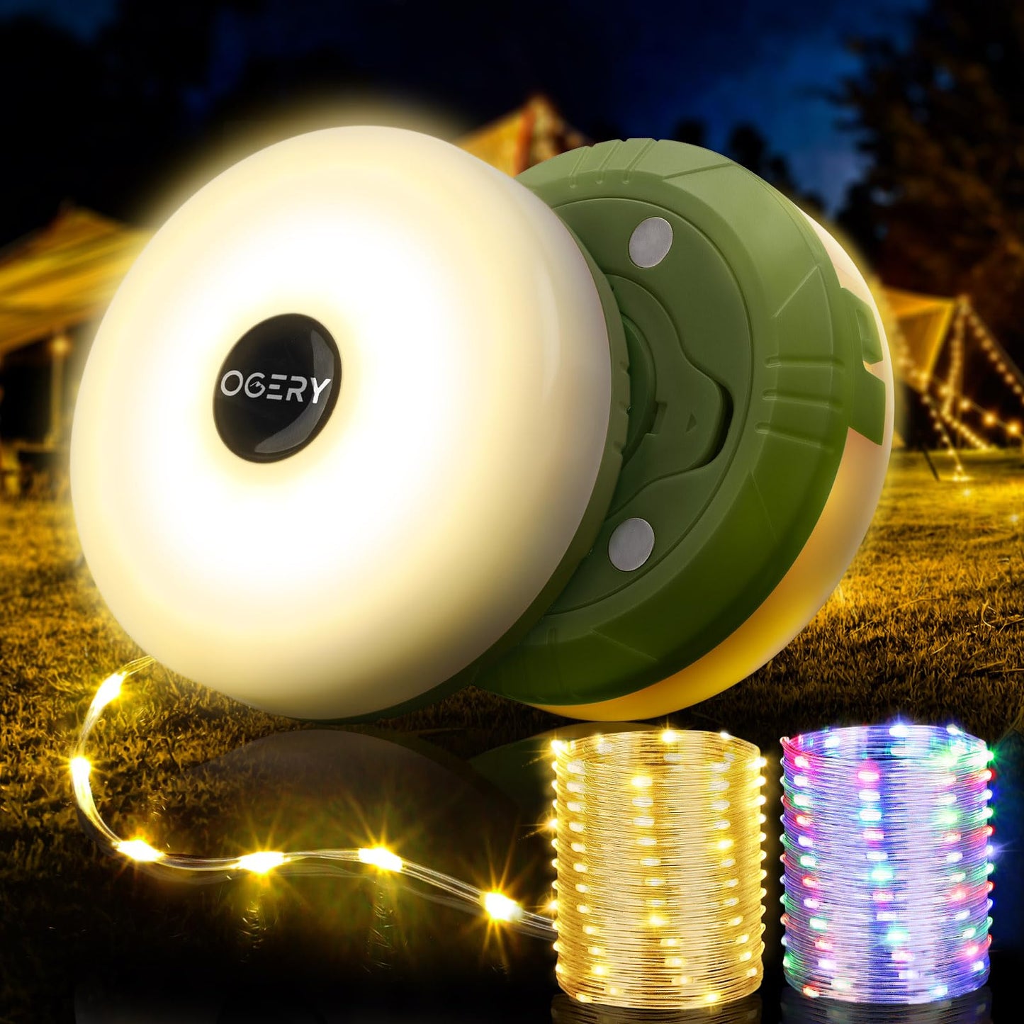 OGERY 2-Pack Camping String Lights, 32.8FT Rechargeable Christmas String Lights Outdoor/Indoor, 8 Modes 4-in-1 Quick Storage Fairy Lights Portable Lamp for Xmas Tree Decor Party Camping Essentials