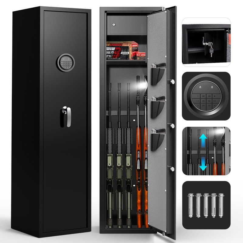 ANXINWEI 8-10 Gun Safe, Dual Alarm Gun Safe for Rifles and Pistols, No Assembly Gun Cabinets for Rifles And Shotguns, Quick Access Rifle Safes for Home