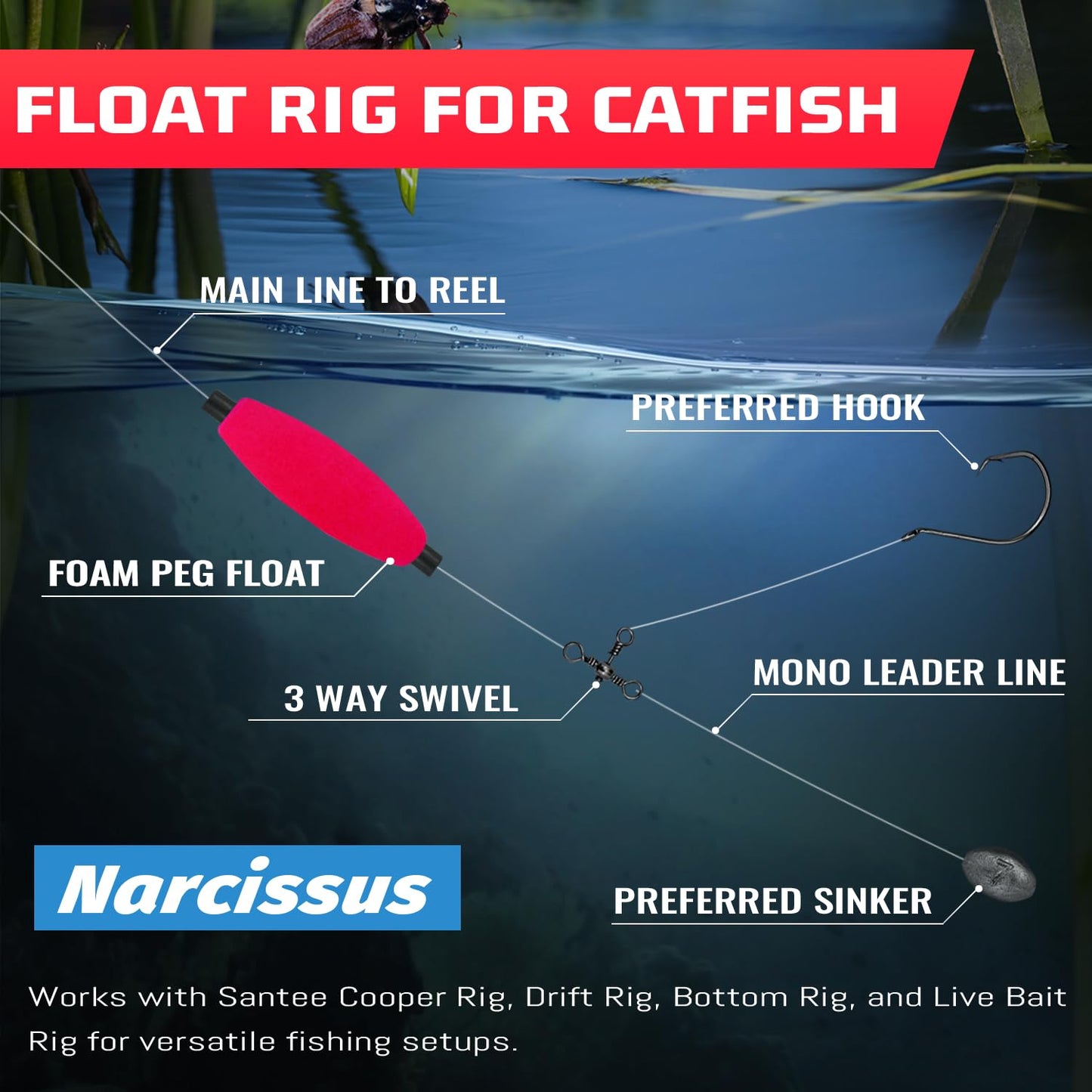 Narcissus Fishing Bobbers Floats for Catfish, Vibrant Hard Foam Fishing Peg Floats,Strong Buoyancy for Fishing Freshwater Saltwater,Perfect for Santee Catfish Rig