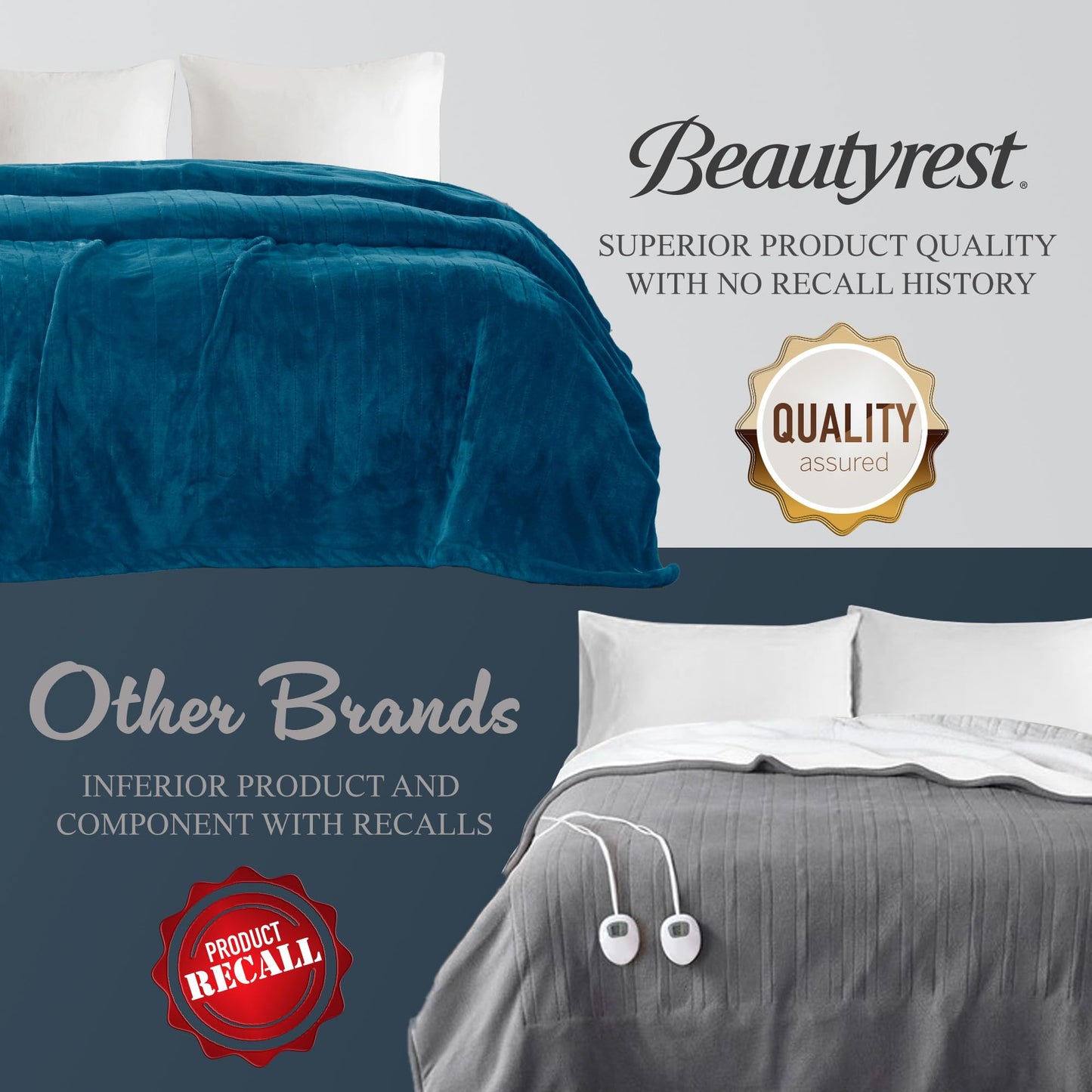 Beautyrest Heated Electric Blanket for Cold Weather, Fast Heating Heated Blanket, Auto Shut Off, Virtually Zero EMF, Multi Heat Setting, UL Certified, Sapphire Queen (90 inx84 in)