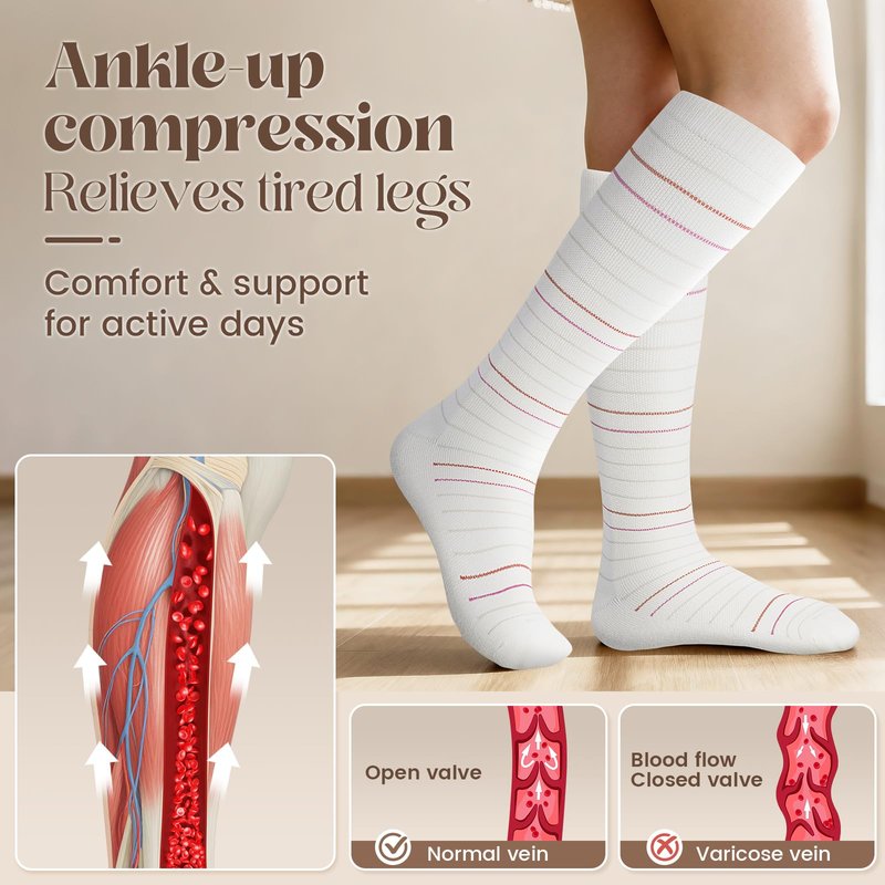 LEVSOX Wool Compression Socks for Women and Men 20-30mmHg Knee High Support Socks for Flying Nurses Pregnancy
