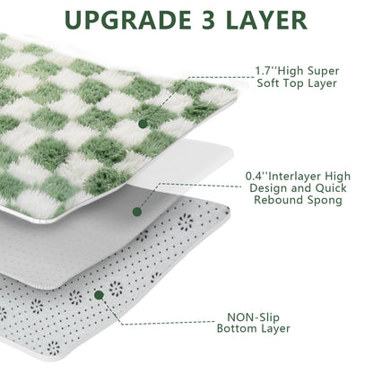 Area Rugs for Bedroom Living Room,5x8 Green and White Fluffy Soft Checkered Rug Fuzzy Shag Shaggy Carpet, Indoor Plush Floor Rugs for Kids Boys Girls Teen Dorm Nursery Home Decor