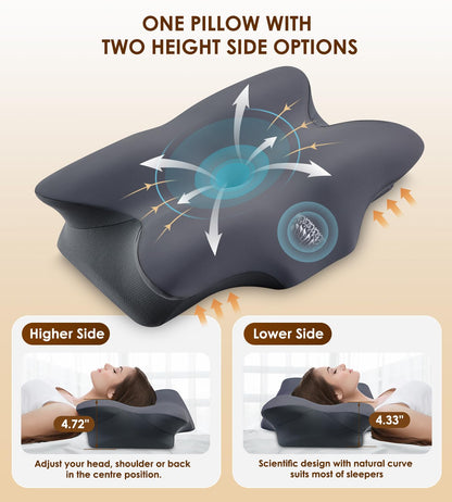 Cervical Pillow for Neck and Shoulder, Ergonomic Contour Memory Foam Pillows for Sleeping, Cooling Neck Support Pillow for Back Stomach Side Sleeper Dark Grey