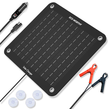 ECO-WORTHY 10W Solar Car Battery Charger Maintainer 12V Waterproof Portable Solar Trickle Charger for Car Truck Boat Lawn Mower RV Trailer Tractor ATV Utility Vehicle Battery