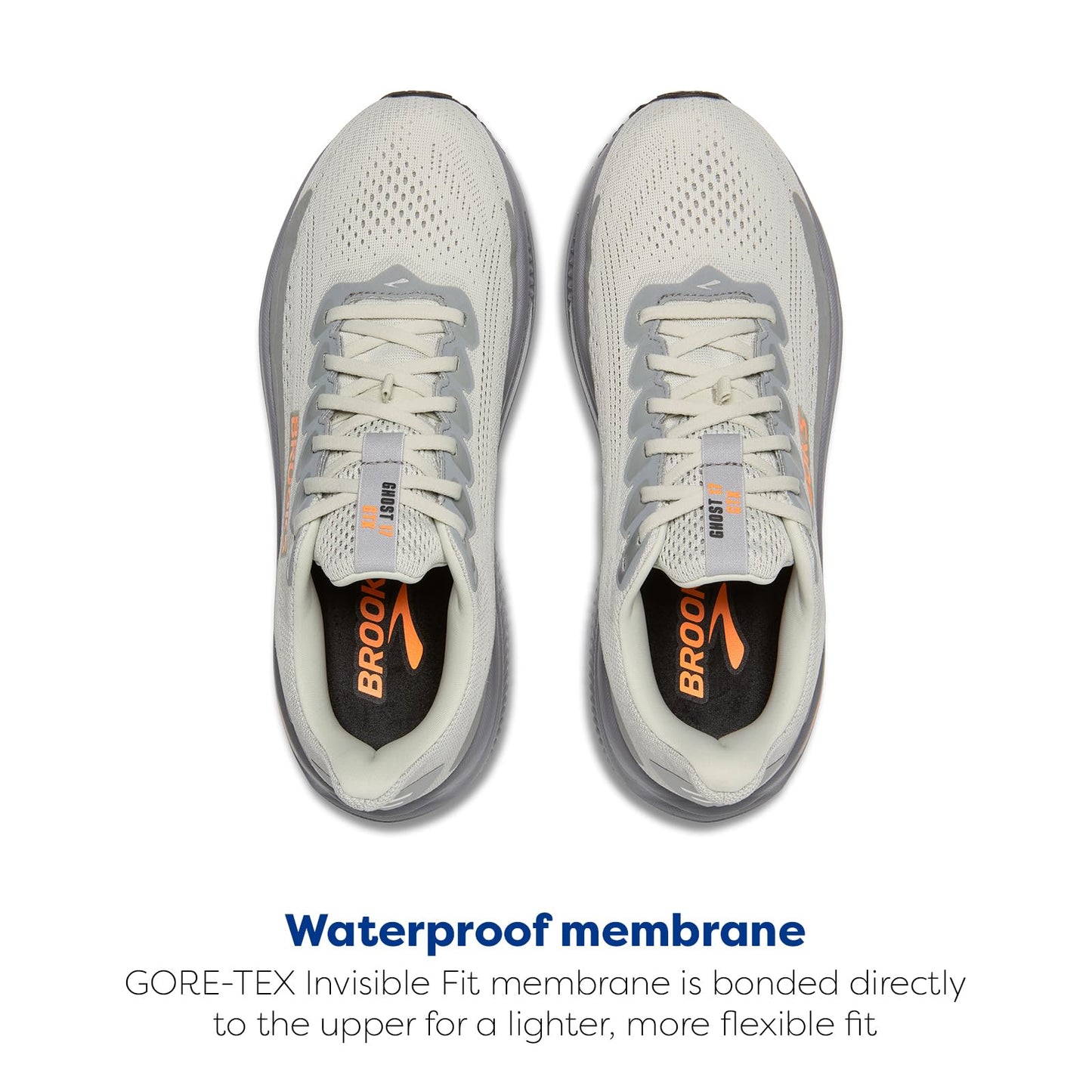 Brooks Men’s Ghost 17 GTX Waterproof Supportive Running & Walking Shoe - Smoke/Primer Grey/Orange - 12 Medium