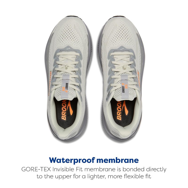 Brooks Men’s Ghost 17 GTX Waterproof Supportive Running & Walking Shoe - Smoke/Primer Grey/Orange - 7 Medium