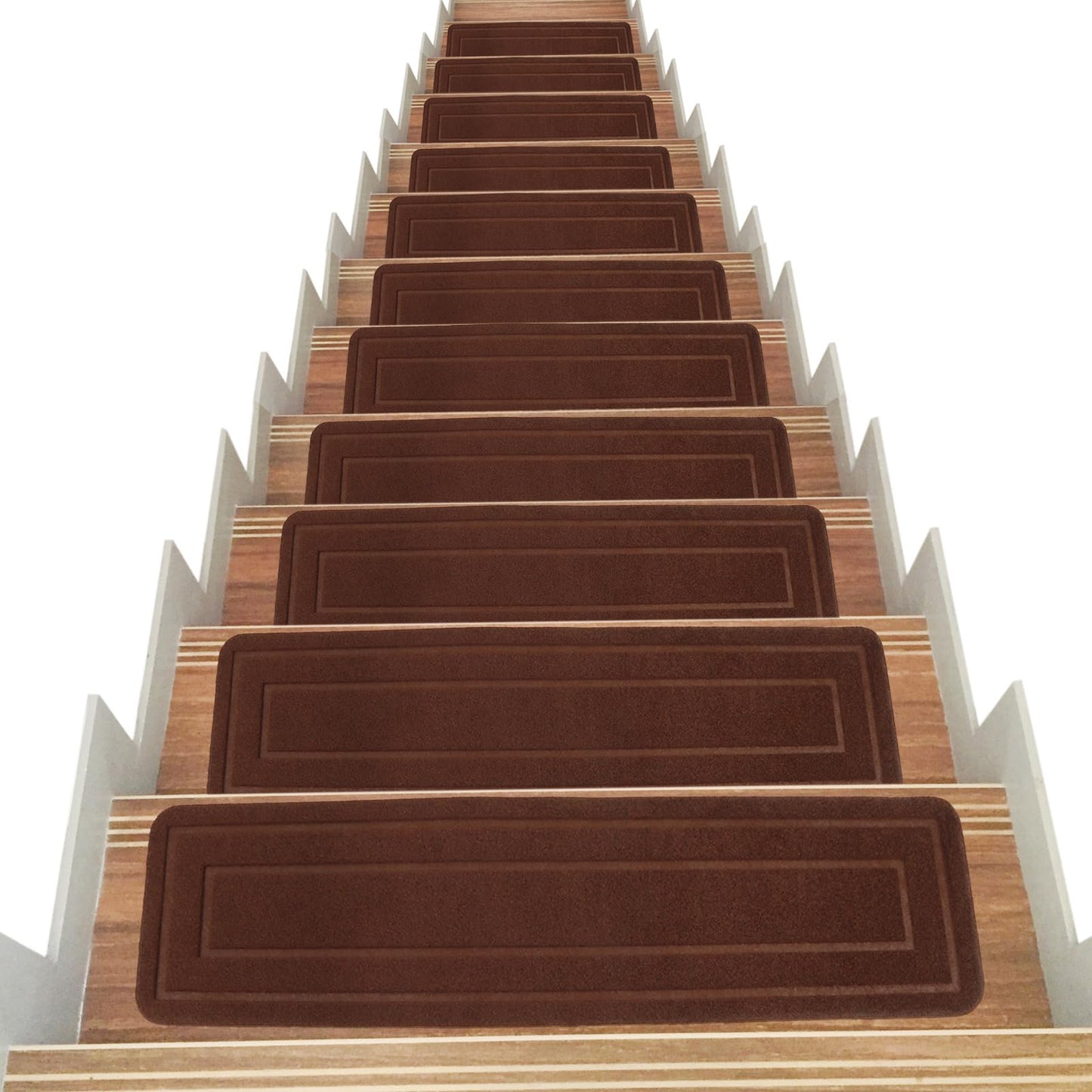 Aoxisicoo 15-Pack Brown Stair Treads for Indoor Wood Steps, 8x30 Inch Non-Slip Carpet Mats with Self-Adhesive Backing, Machine Washable Safety Runner for Kids, Elders and Pets