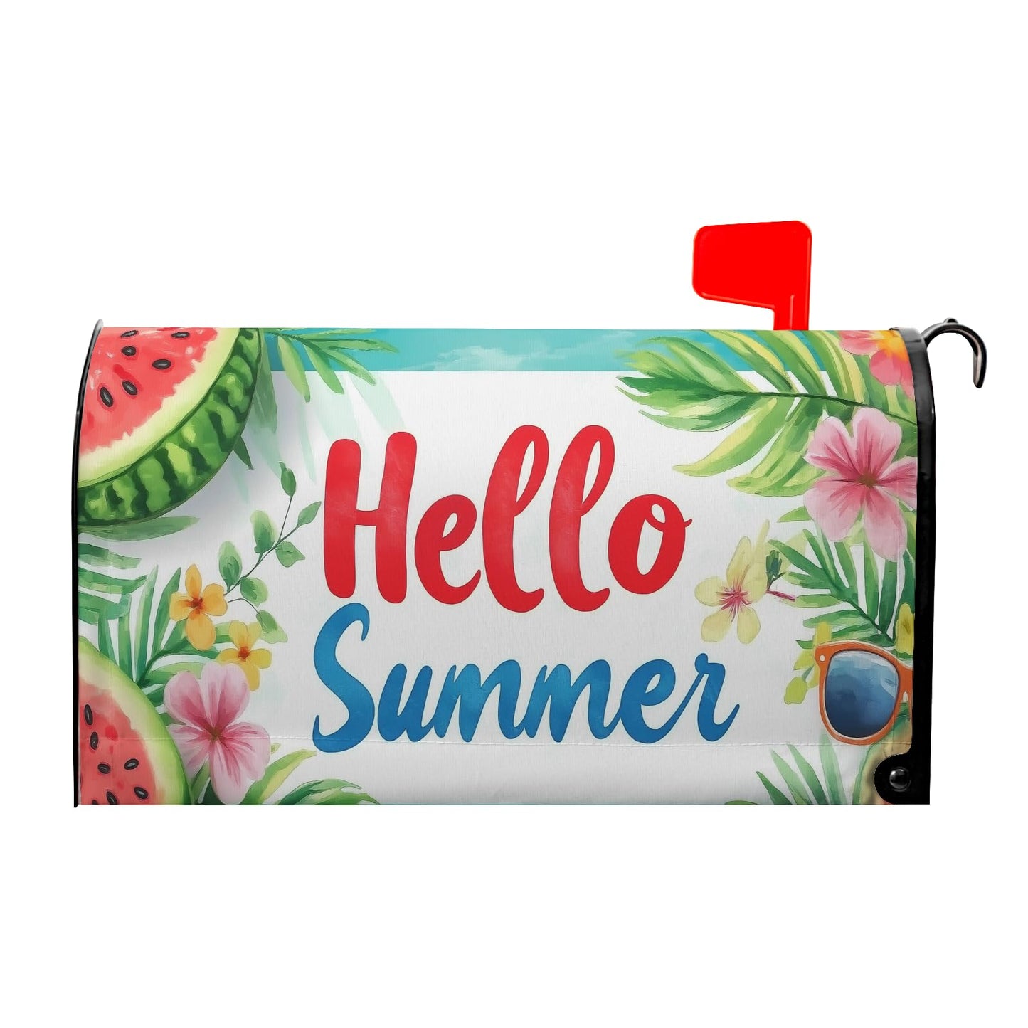 Summer Watermelon Mailbox Covers Magnetic Tropical Plants Flowers Mailbox Cover Standard Size 21 x 18 Inch Ocean Beach Blue Mail Box Wraps for Farmhouse Garden Yard Decor