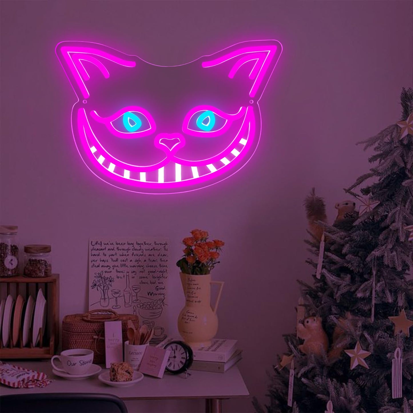 Vivafurn Cheshire Cat Neon Sign Alice in Wonderland Decor Light Up Sign,Smile Cat Neon Light for Wall Decor,Bedroom,Tea Party,Birthday Gifts,Bar Home Dorm Decorations