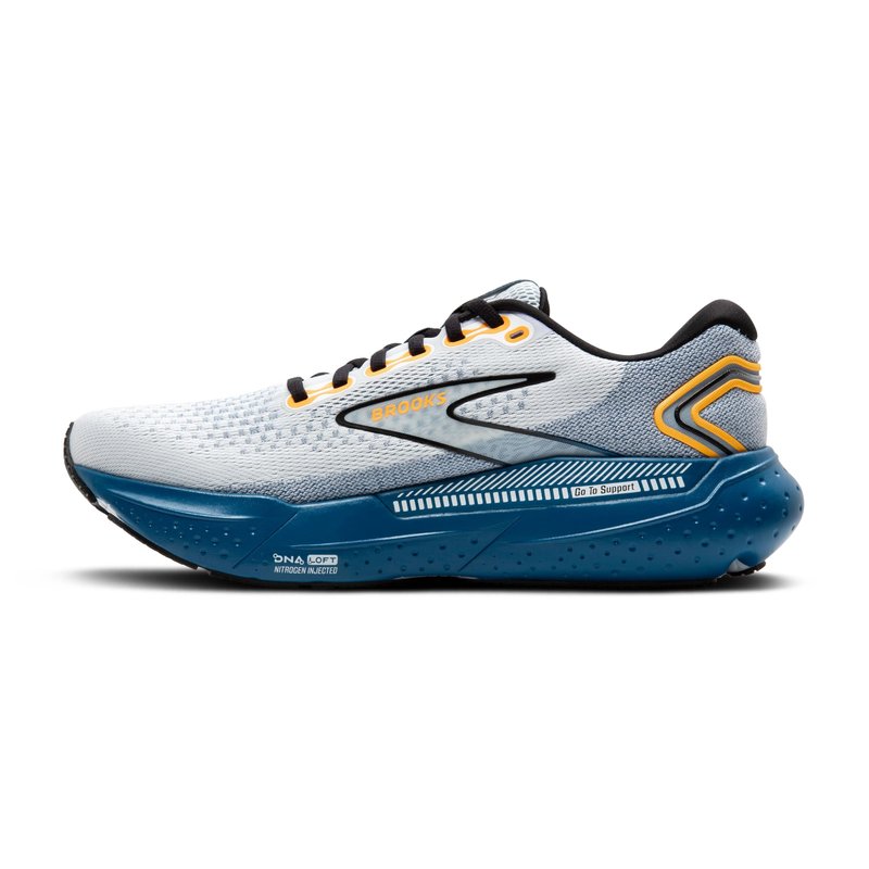 Brooks Men's Glycerin GTS 21 Supportive Running Shoe - White/Sapphire/Orange - 8 Medium