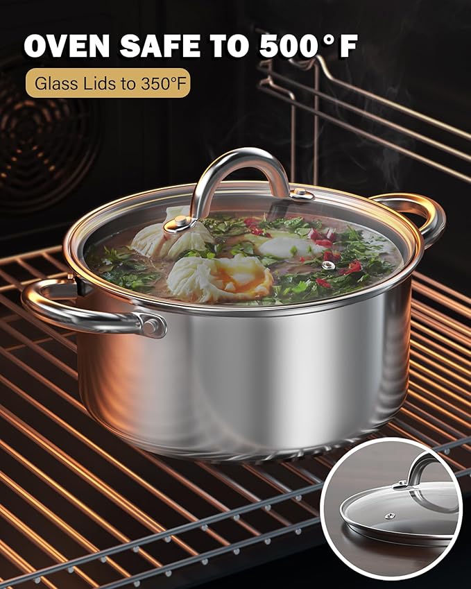 Cook N Home Basics 5.5 Quart Stainless Steel Stock Pot with Lid, Cooking Pot for Pasta, Soup, Sturdy Handle, Stockpot with Even Heating, Oven & Dishwasher Safe, Cookware for Canning, Boiling, Simmer