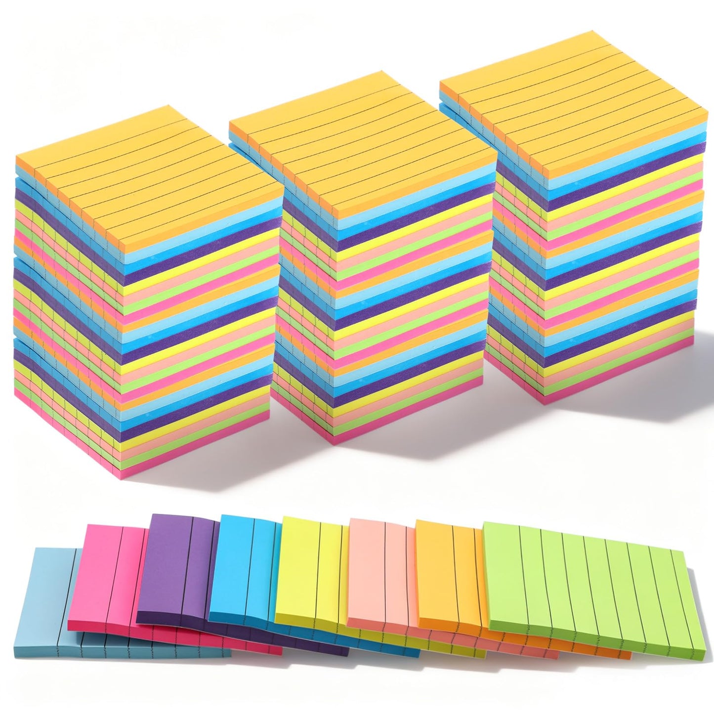 72 Pack Lined Sticky Notes 3x3 in Bright Ruled Post Stickies Colorful Super Sticking Ruled Stickies Multi Colors Sticky Notes with Lines Self-Stick Note Pads Bright Colors for School Office Meeting