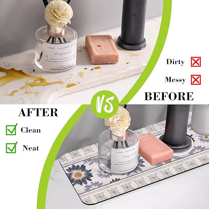 Sink Faucet Absorbing Mat Vintage Embroidery Flowers Sink Splash Guard Drying