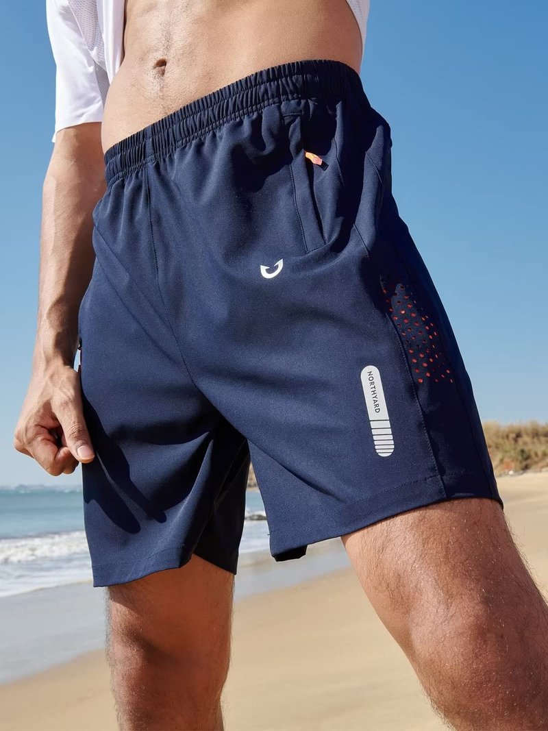 NORTHYARD Men's Athletic Running Shorts Gym Workout 7"/9"/5" Quick Dry Lightweight Sports Basketball Tennis 3 Zipper Pockets Navy XL