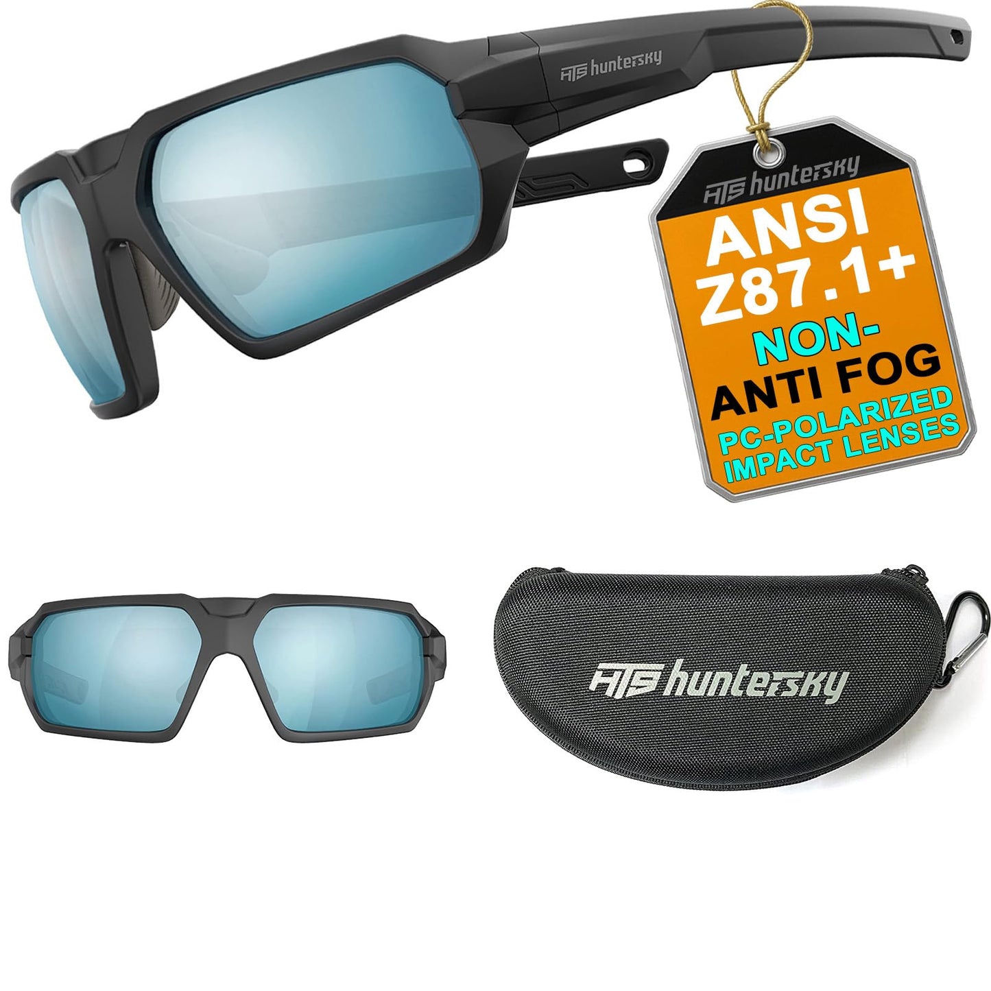 HTS HUNTERSKY Q37 Polarized Shooting Safety Sunglasses ANSI Z87.1 Military Blue Mirror Impact Resistant Lens Ballistic Eye Pro Army Hunting Tactical Airsoft Motorcycle Driving