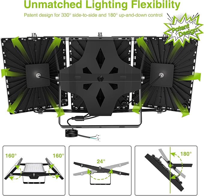 2 Pack LED Flood Lights Outdoor, STASUN 600W 60000lm 6000K Daylight White IP66 Waterproof, Commercial Parking Lot Lights, 3 Heads for Yard Street Stadium Outdoor Area Floodlight Bright Security Lights