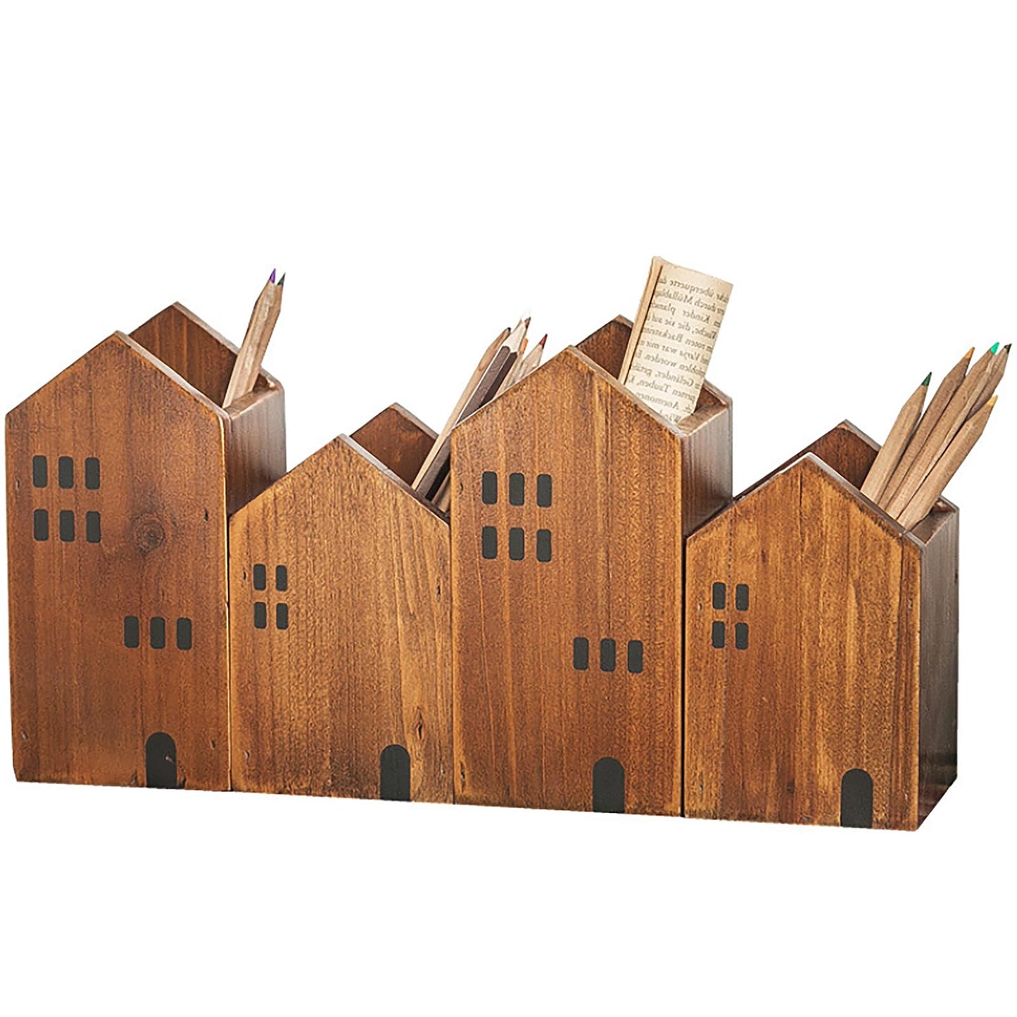 Woodaholic 4-piece Kids Wooden Study Desk Organizers - Whimsical Farmhouse Style Table Decor Storage Box for Teacher Supplies - Girls Room Pencil Holder for Desk - Art & Stationery Supplies Organizer
