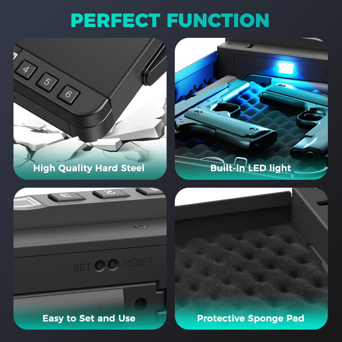 Miisekmy Gun Safe for Handgun Biometric Gun Safe for Car Pistols Safe, Quick Access Handgun Safe with Fingerprint PIN or Key Rechargeable Lock Case, for Home Car Travel Nightstand Bedside or Drawer
