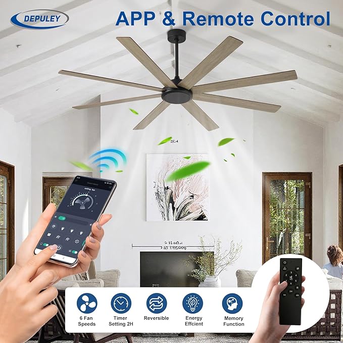 Depuley Large Ceiling Fan without Light: 72 Inch Indoor/Outdoor Fan Reversible DC Motor 6 Speed - Dual 8 Blades Big Ceiling Fans with No Light for Living Room Covered Patio, Wood Color