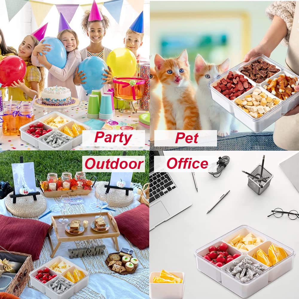MANO Serving Tray for Party Divided Veggie Tray with Lid Sealed Sectioned Fruit Snack Serving box Vegetable Storage with 4 Compartments Snackle Box Charcuterie Container Fridge Organizer