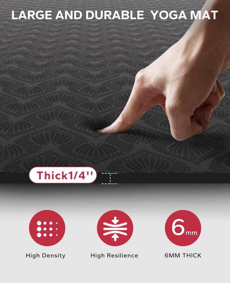 HAPBEAR Extra Large Yoga Mat 72"x48"x6mm (1/4 inch), Non-Slip, Durable,Thick Wide Exercise Mat for Home Workouts, Yoga, Pilates, Stretching Floor & Fitness Workouts