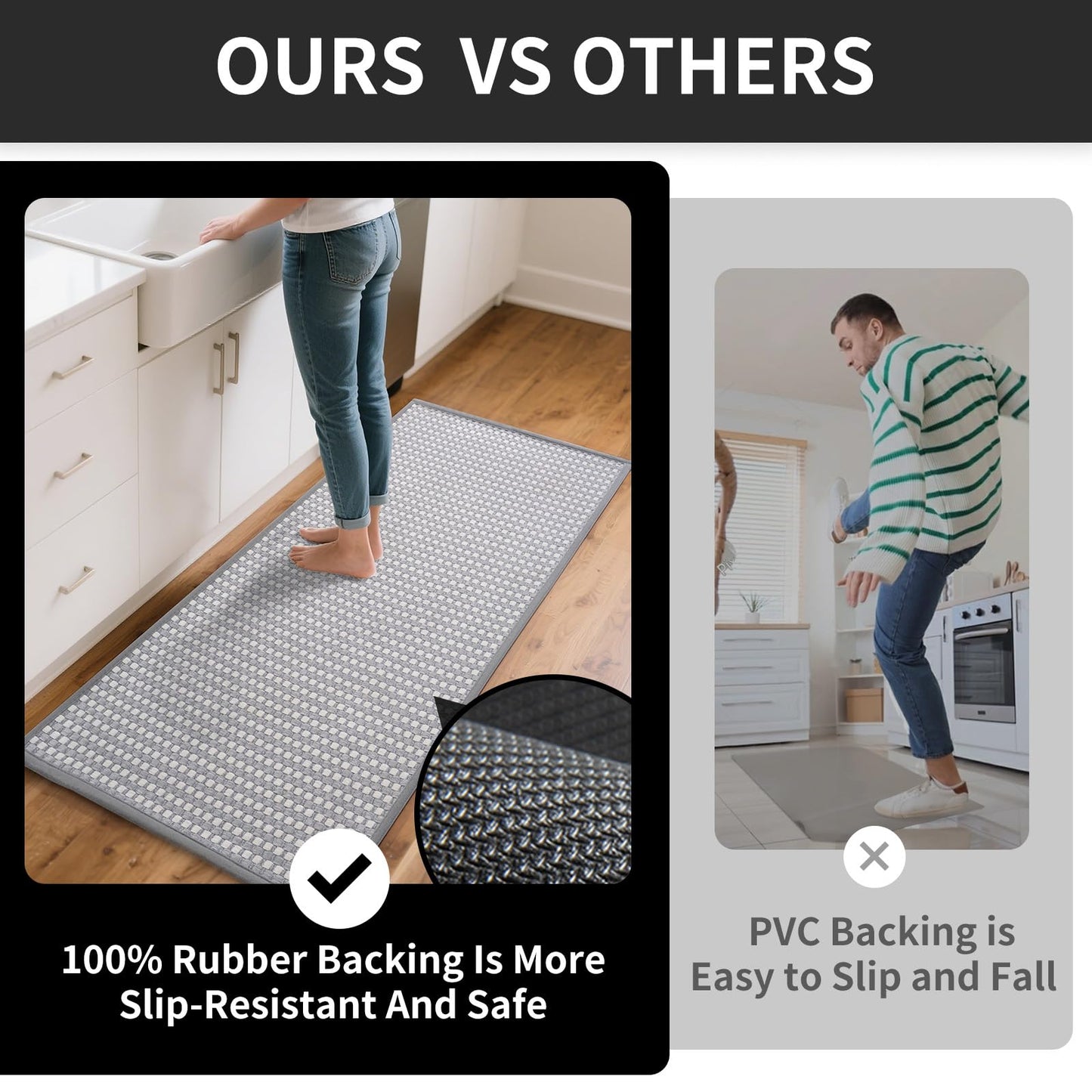 YDKGL Kitchen Rugs Mat Non Slip Washable, Super Absorbent Kitchen Mats for Floor, Rubber Backing Soft Braided Standing Floor Mats Sink Mat Runner Rug, Easy to Clean and Maintain, Gray 17"x30"