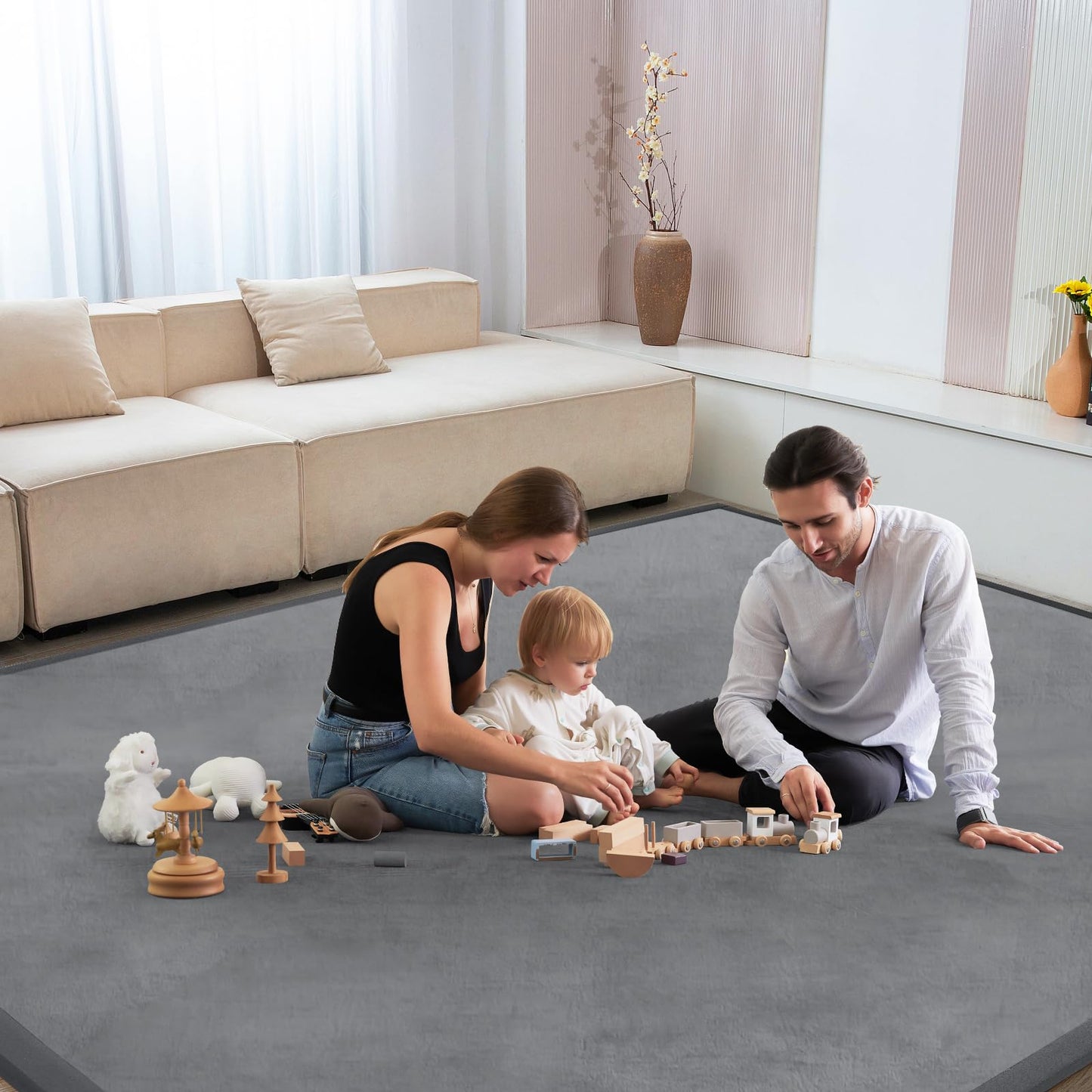ILPEOD Baby Play Mat for Floor Nursery Rug Muscle Mat Area Rug Playroom Rug 79"x158" Playpen Mat Elastic Foam 1.3" Thick Crawling Mat for Babies,Toddlers, Infants, Kids,Grey