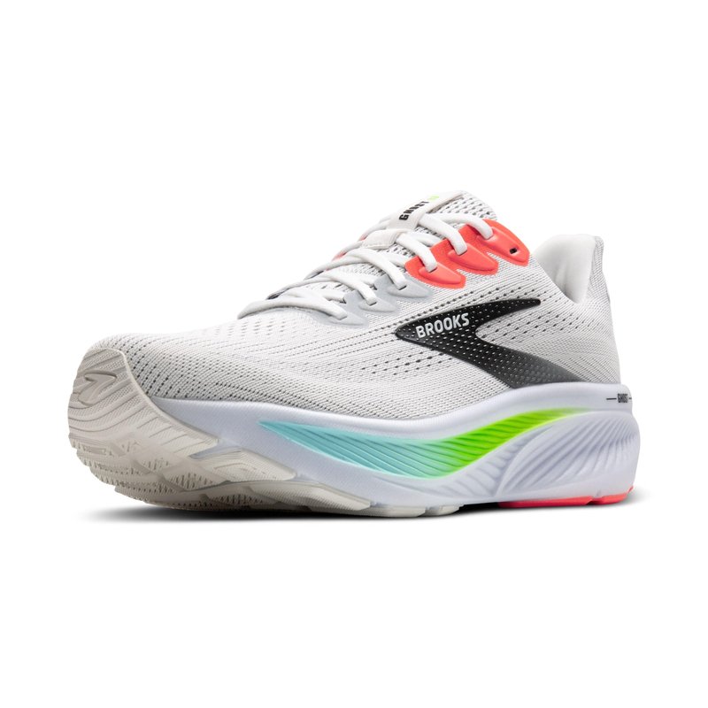 Brooks Men’s Ghost 17 Neutral Running Shoe - White/Pink Clay/Gecko - 8 Medium