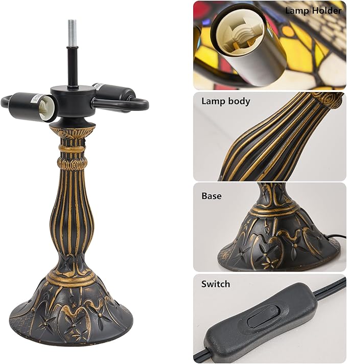 Tiffany Style Table Lamp, 12 Inch Stained Glass Lamp, Antique Table Lamp, Bedside Lamp, for Nightstand Bedroom Living Room Home Office, Include LED Bulb