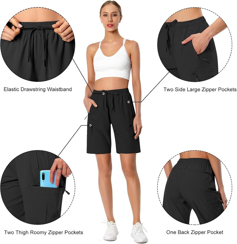 Women's Lightweight Hiking Cargo Shorts - Quick Dry Athletic Shorts with Zipper Pockets | Water Resistant, Perfect for Camping & Travel