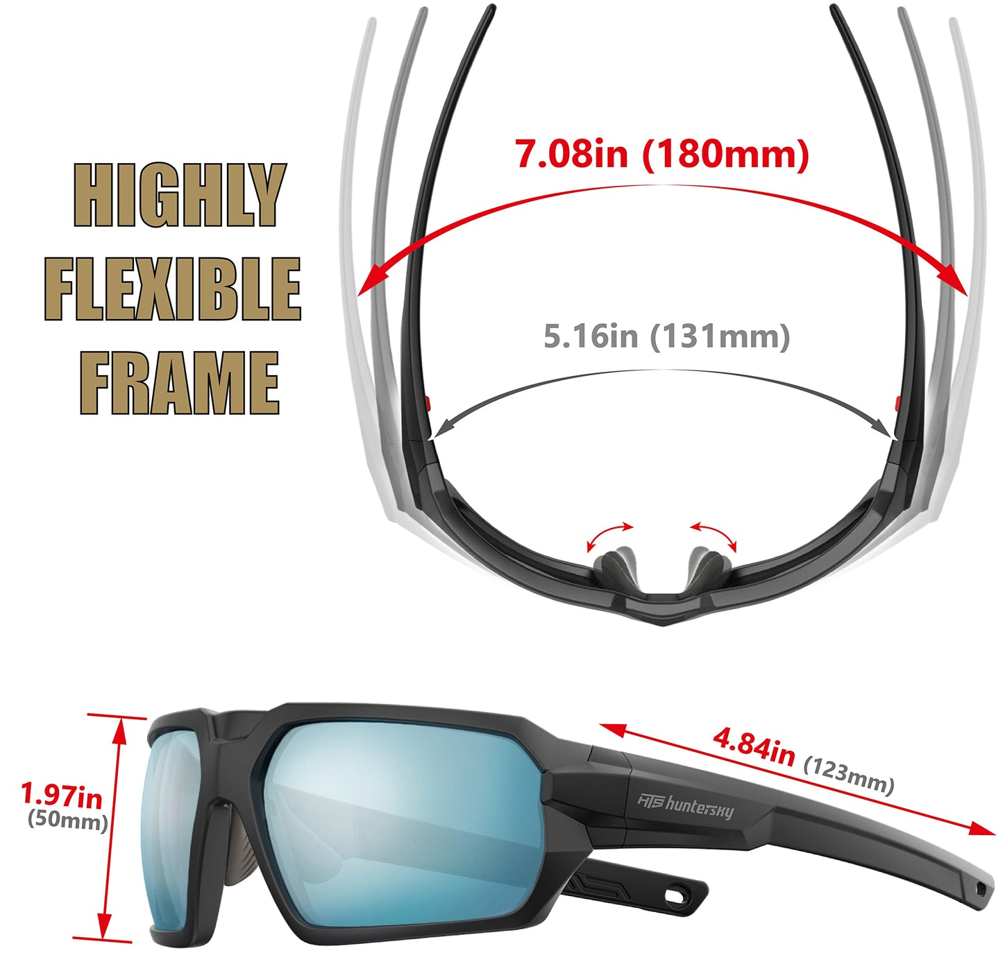 HTS HUNTERSKY Q37 Polarized Shooting Safety Sunglasses ANSI Z87.1 Military Blue Mirror Impact Resistant Lens Ballistic Eye Pro Army Hunting Tactical Airsoft Motorcycle Driving