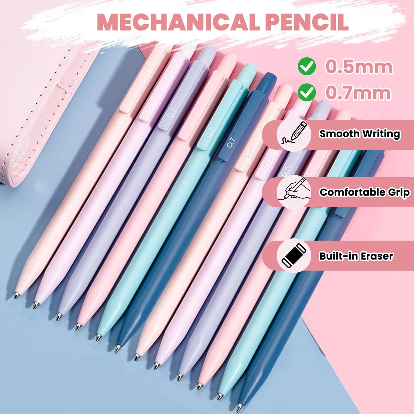50 PCS Aesthetic School Supplies with Cute Pen Case,12 Pastel Highlighters,5 Black Ink Gel Pens, 12 Mechanical Pencils Set 0.5 & 0.7 mm 6 Color Gel Pens for Students Stationary College Essentials