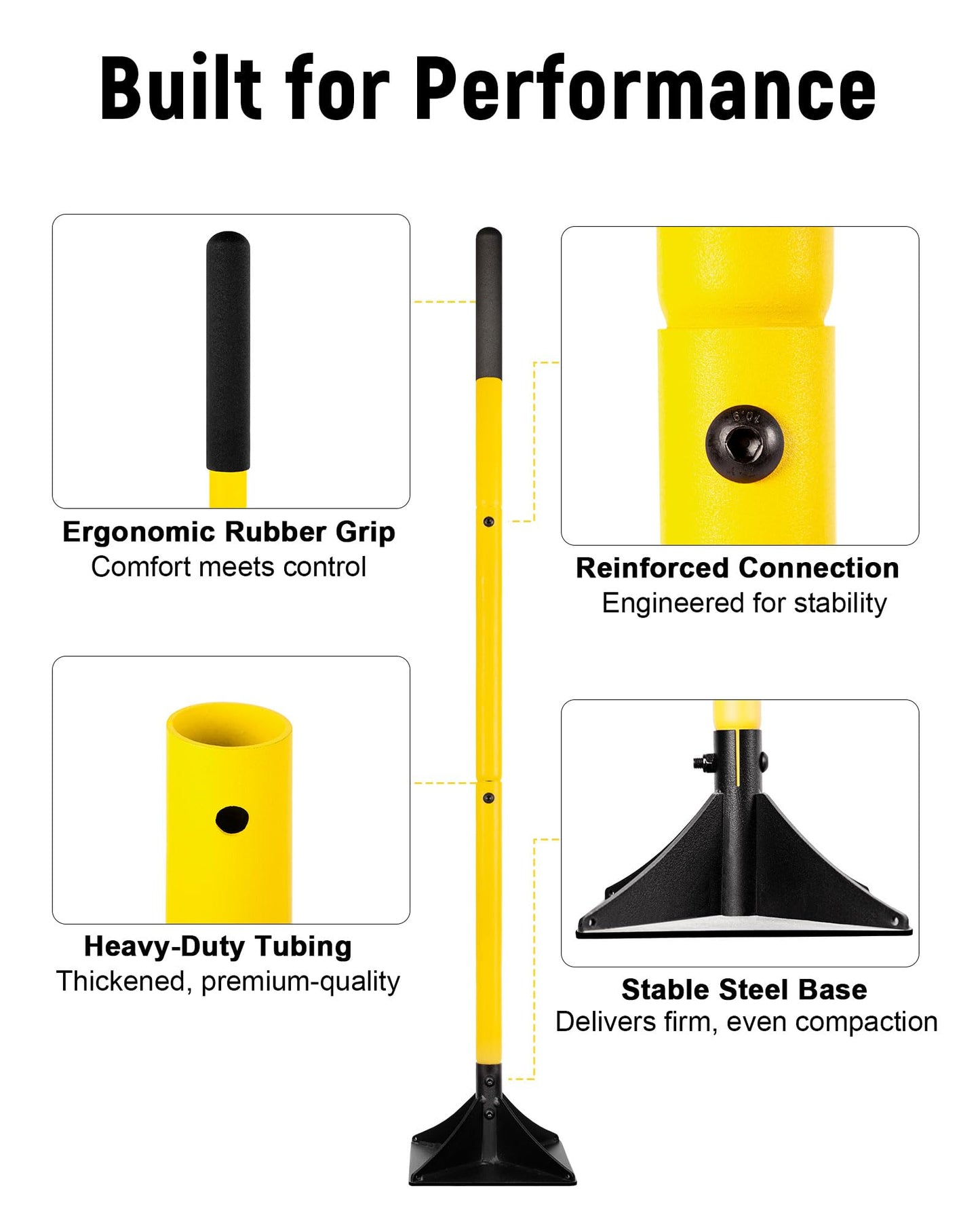 BlumeTrec 10"x10" Steel Tamper with 48" Handle, Heavy Duty Hand Compactor Tool for Leveling Soil, Gravel, Sand, Asphalt, Ground, Paver, Driveway, Garden, Yard and Blacktop Repair