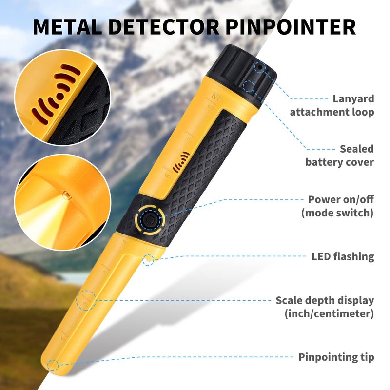 SAKOBS Handheld Pinpointer Metal Detector, Waterproof Metal Detecting Wand with 360° Side Scan, Portable Treasure Hunting Probe for Coins Gold Jewelry, Metal Detector Accessories for Beginners