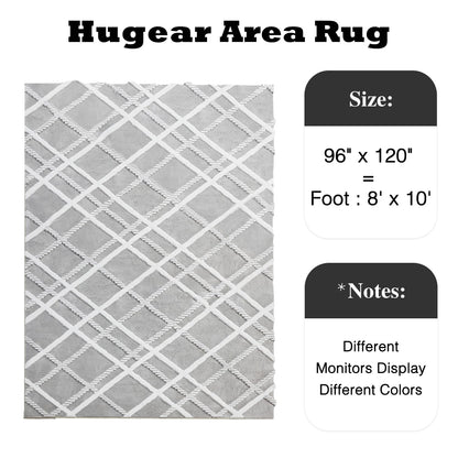 HUGEAR 8x10 Shag Area Rug Grey Modern Neutral Medium Plush Pile Super Soft Indoor Fuzzy Carpet Non Slip Non-Shedding Easy Care 0.5-inch Thick for High Traffic Areas in Living Room Bedroom Dining