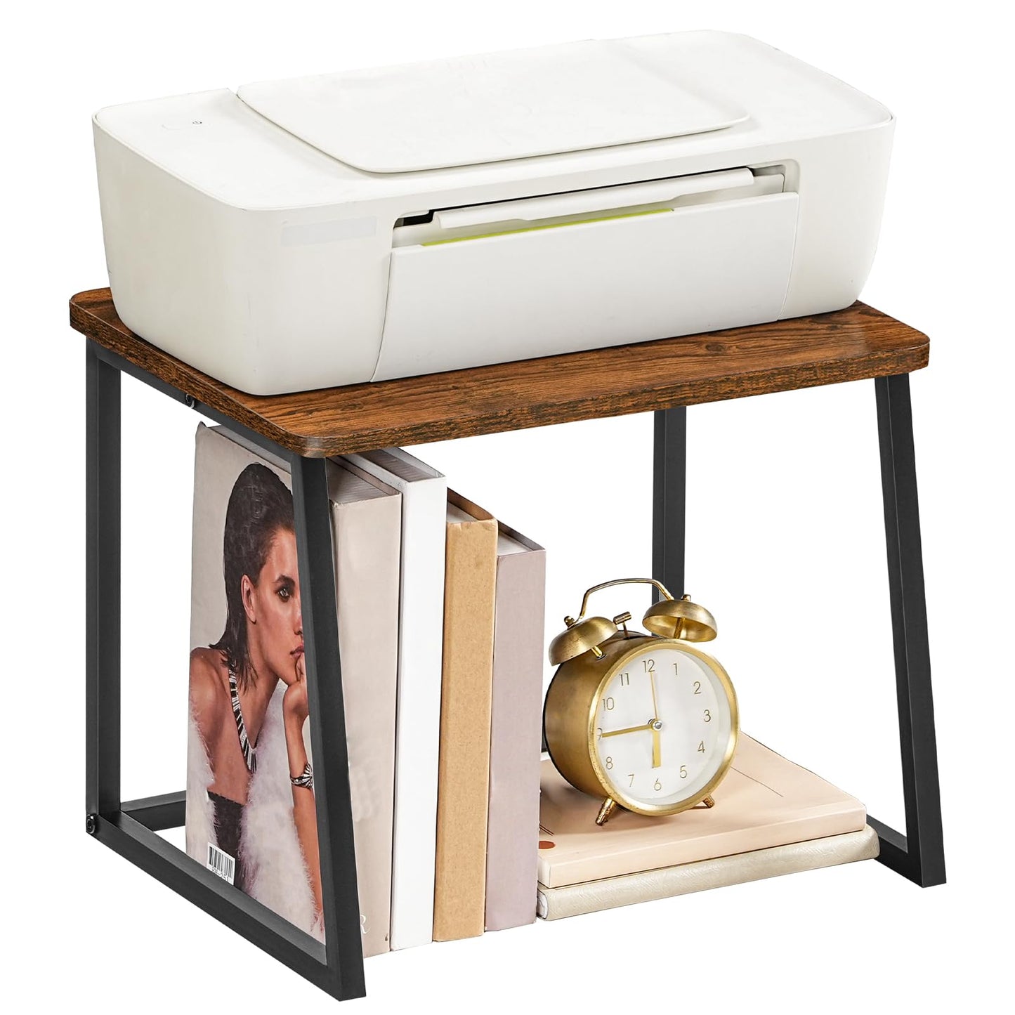 HOOBRO Printer Stand with Storage for Desk, 2-Tier Desktop Printer Shelf, Desk Organizer for Office, Kitchen, Living Room, Rustic Brown BF16PS01