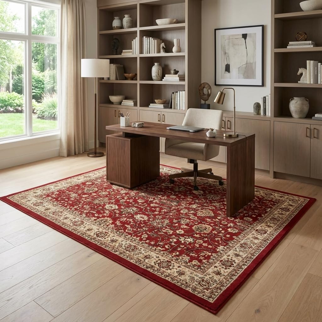 Unique Loom Sialk Hill Collection Area Rug - Washington (7' 10" x 10' Rectangle Burgundy/Cream)