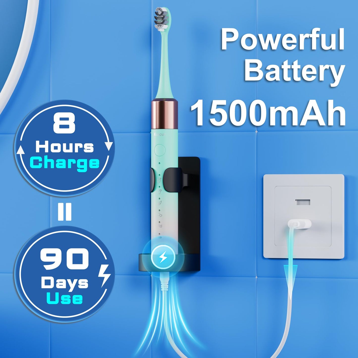 Sonic Electric Toothbrush for Adults and Kids, Comes with 10 Brush Heads & Travel Case, 5 Modes with 2 Minutes Built in Smart Timer, One Charge for 90 Days, 42,000 VPM Motor (Black)