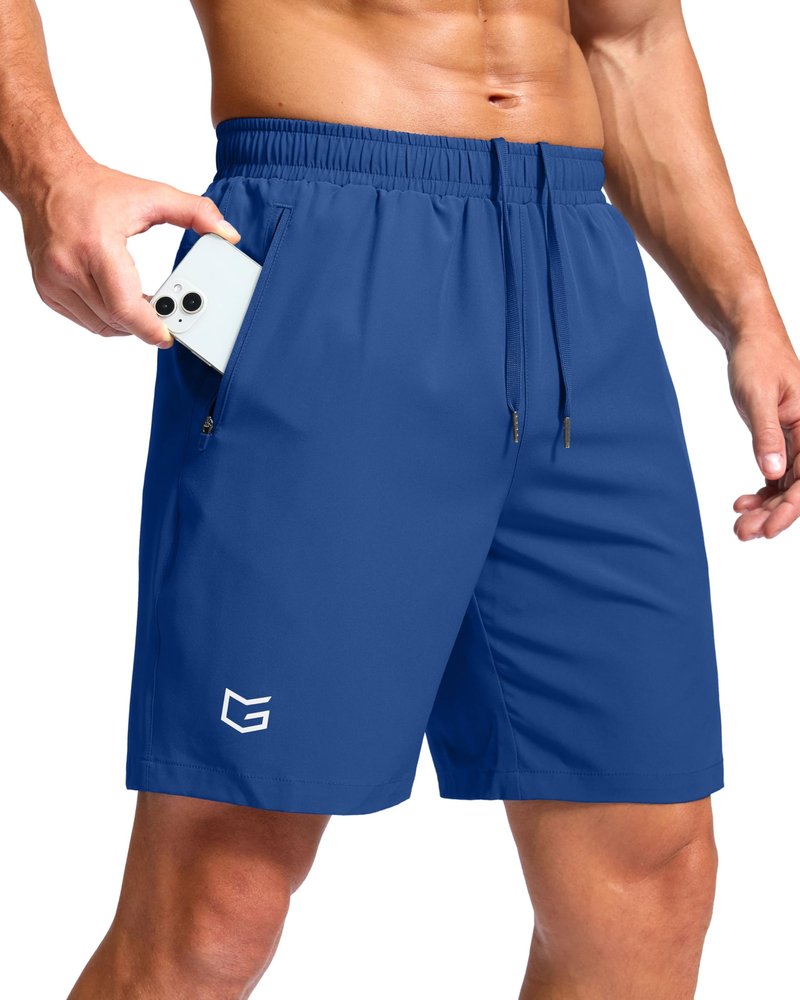 G Gradual Men's Athletic Running Shorts with Zipper Pockets Quick Dry 7"/ 5"/ 9" Workout Gym Shorts for Basketball Hiking(Royal Blue,7S)