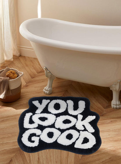 Urtlmaji You Look Good Bath Mat Black Bathroom Rugs Funny Cute Bath Rugs Non Slip Microfiber Plush Preppy Small Cool Shower Rug Washable Absorbent Floor Mat for Bathtub Sink 25"x21"