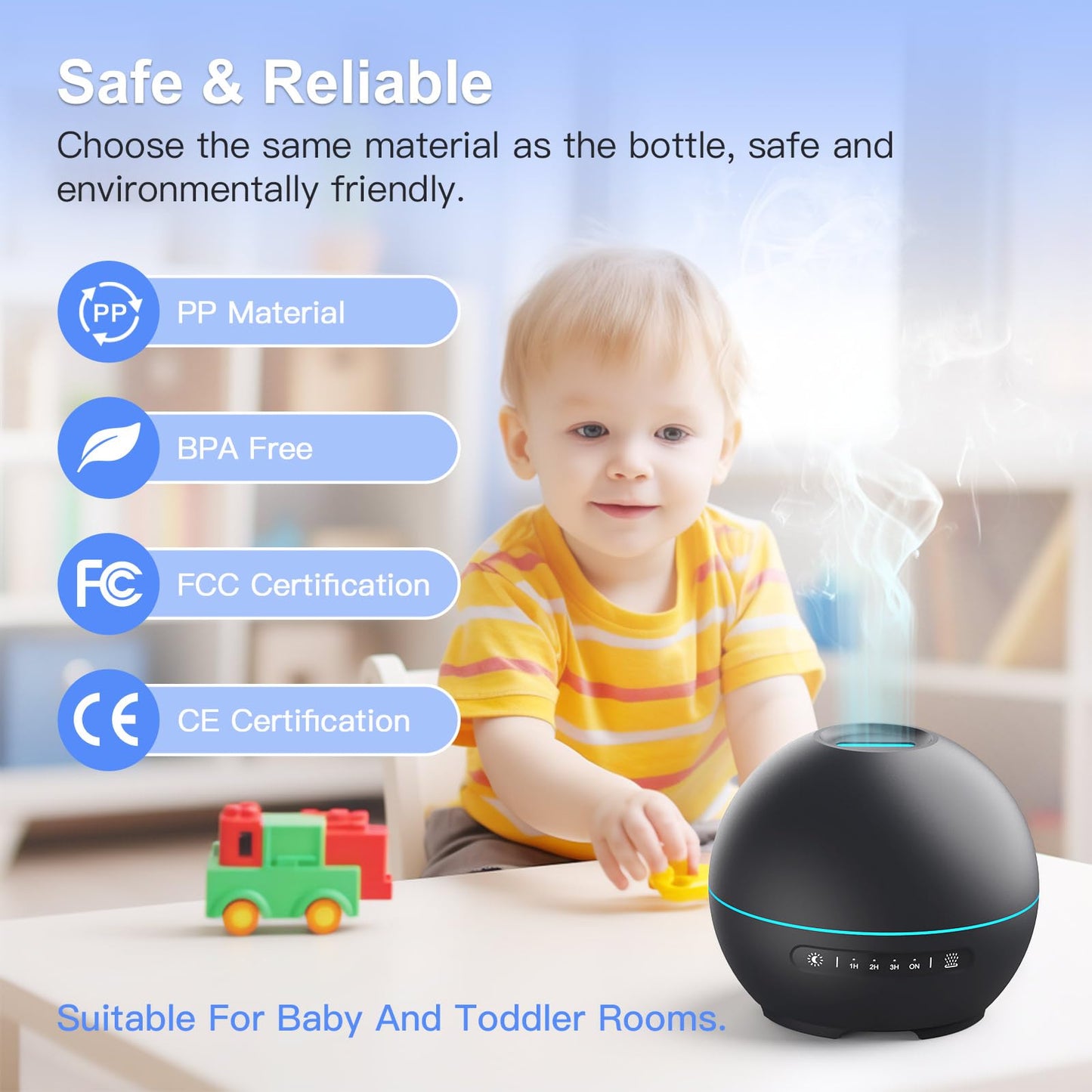 2 Pack Essential Oil Diffuser for Home - 200ml Ultrasonic Aromatherapy Diffuser with 4 Timers & 7 Colors Night Lights, 20dB Quiet Working for 10 Hours (Black+Black)