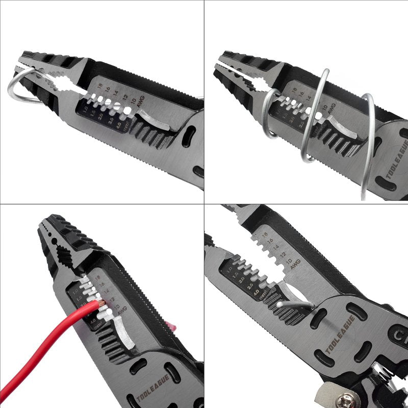 TOOLEAGUE 10-in-1 Wire Stripper with Tool Pouch, Cable Cutters, C-RV Multifunctional Needle Nose Pliers for Electric Cable Stripping Cutting and Crimping