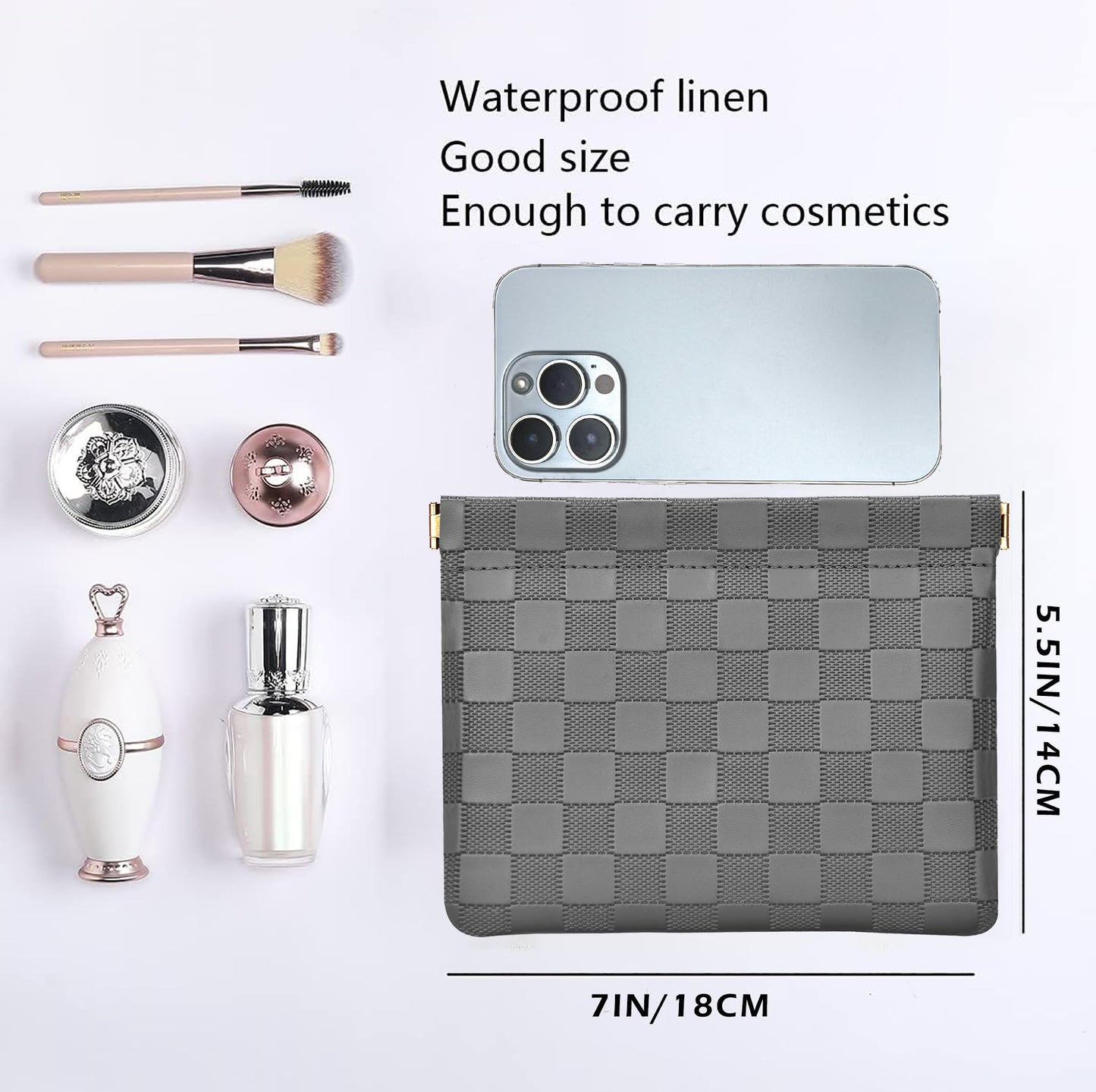 HIGH FIT Leather Pocket Cosmetic Bag for Purse,Coin Purse Lipstick Cosmetic Accessories Organizer, Travel Kit Storage Pouch,Waterproof Portable No Zipper Self-closing