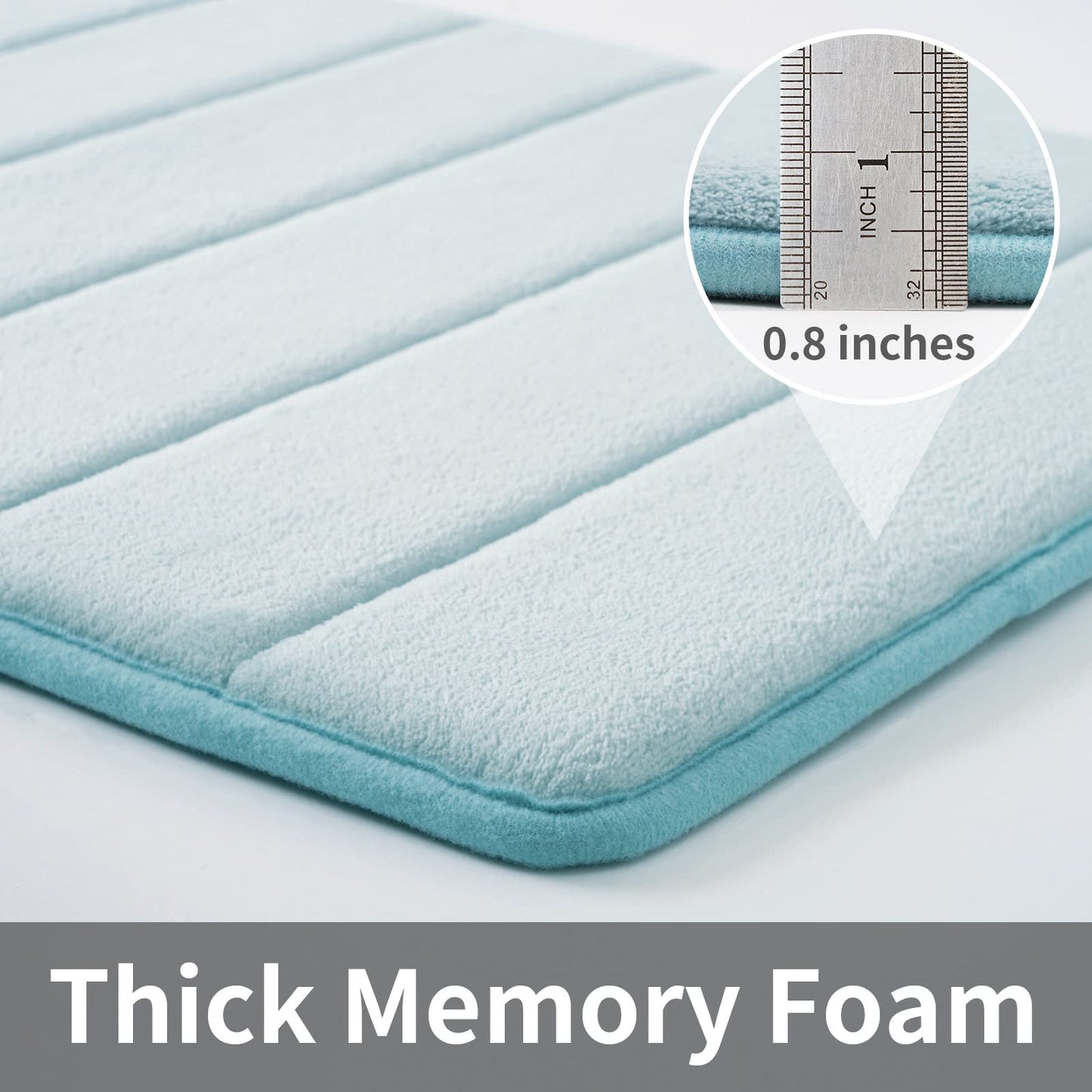 ROSMARUS Memory Foam Bath Mat 17' x 24', Water Absorbent Shower Mat, Thick Non Slip Bath Rugs with PVC Backing, Ultra Soft Bathroom Rugs for Floor & Tub, Aqua Blue