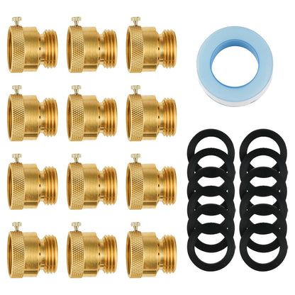 SUNGATOR 12-Pack Anti Siphon Valve, 3/4 Inch GHT Backflow Preventer Hose Bib, Vacuum Breakers Set for Outdoor Faucet, Garden Spigot, RV, Solid Brass Anti-Backflow Valve with Sealing Tape