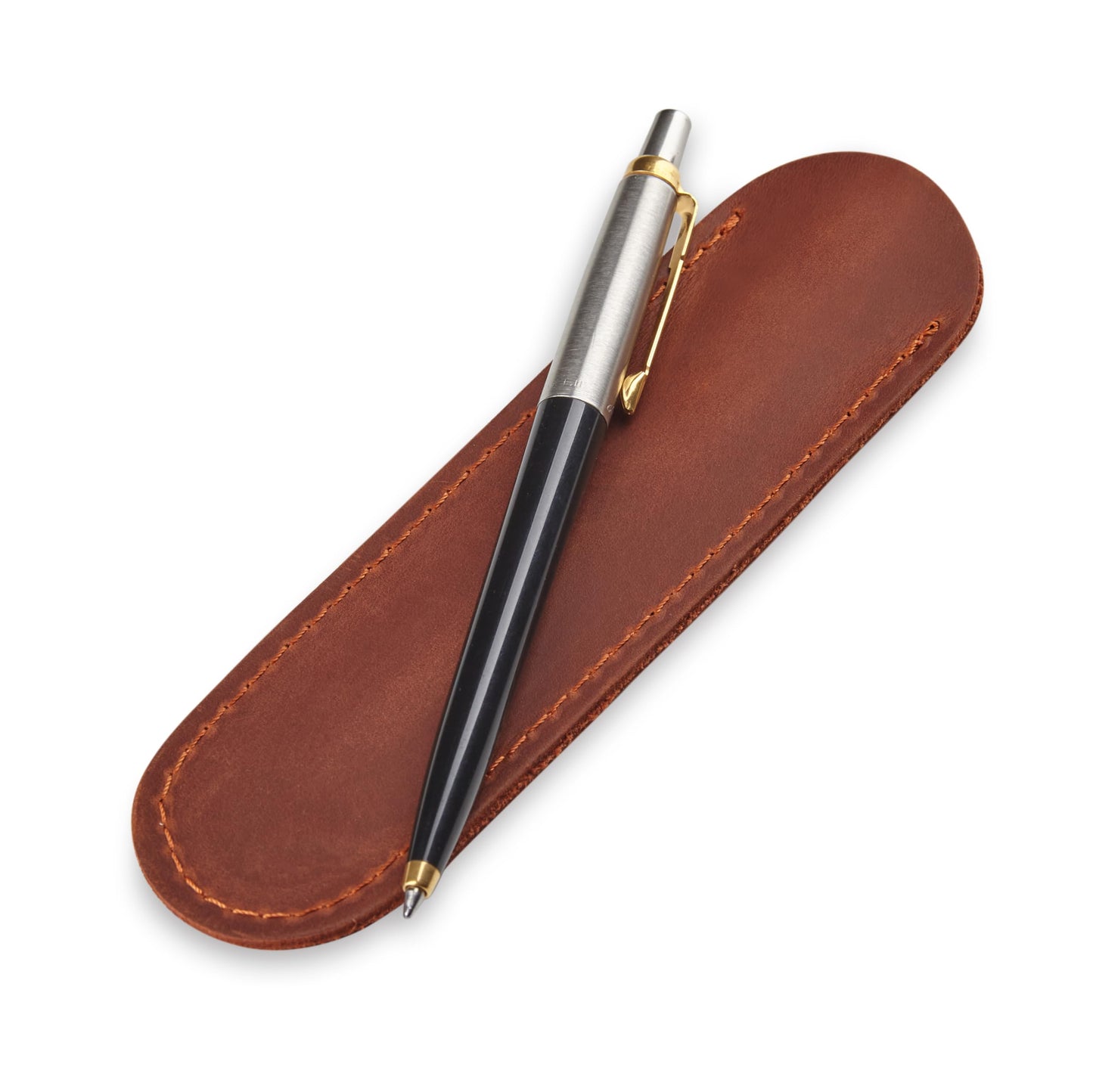 MAKYN Leather Pen Case, Single Pen Pouch Cover, Fountain Pen Sleeve Holder (Cognac)