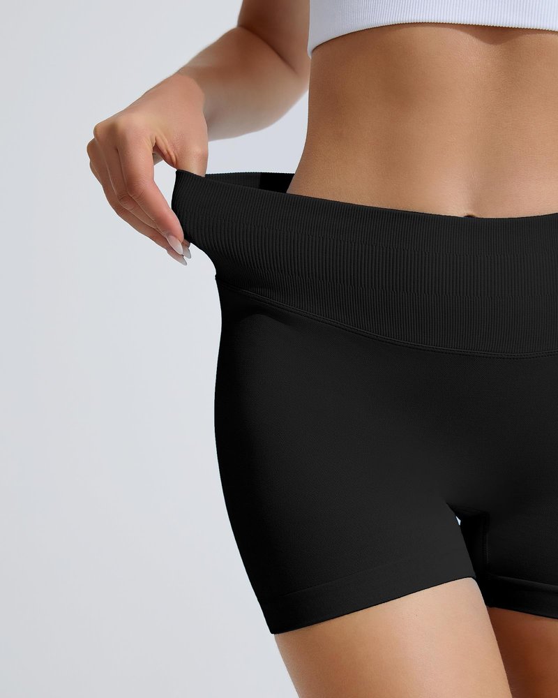 RIOJOY Womens Workout Shorts 4" Seamless High Waisted Scrunch Sports Yoga Fitted Short Tummy Control Running Biker Athletic No Front Seam Pants Soft Lightweight Booty Leggings Black L