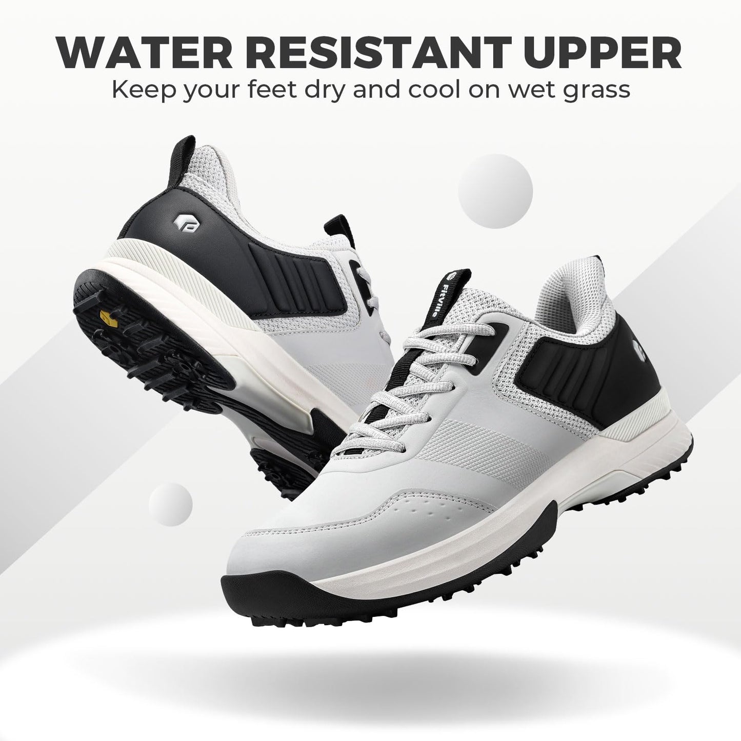 FitVille Wide Mens Golf Shoes Waterproof Spiked Golf Shoes for Men with Arch Support, Gray, Size 10.5 Wide, Slip Resistant
